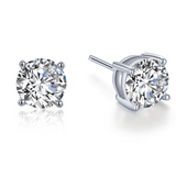 Silver 4 Prong Round Stud Earrings