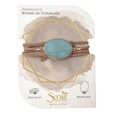 Suede/Stone Wrap - Amazonite/Gold/Stone of Courage