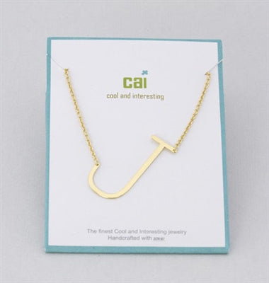 Gold Medium Sideways Initial J Necklace