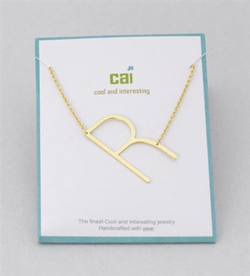 Gold Medium Sideways Initial R Necklace
