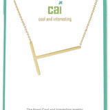 Gold Medium Sideways Initial T Necklace