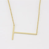 Gold Medium Sideways Initial T Necklace