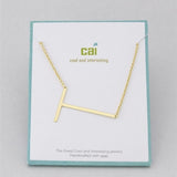 Gold Medium Sideways Initial T Necklace