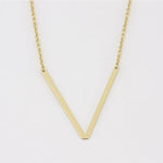 Cool and Interestring Gold Medium Sideways Initial V Necklace