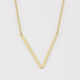 Cool and Interestring Gold Medium Sideways Initial V Necklace