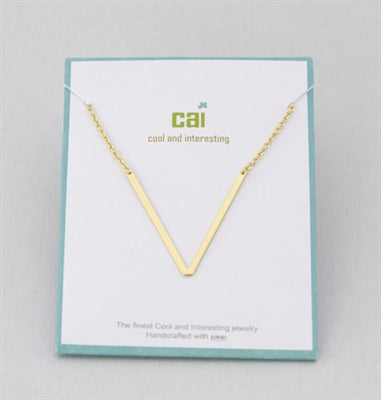 Cool and Interestring Gold Medium Sideways Initial V Necklace