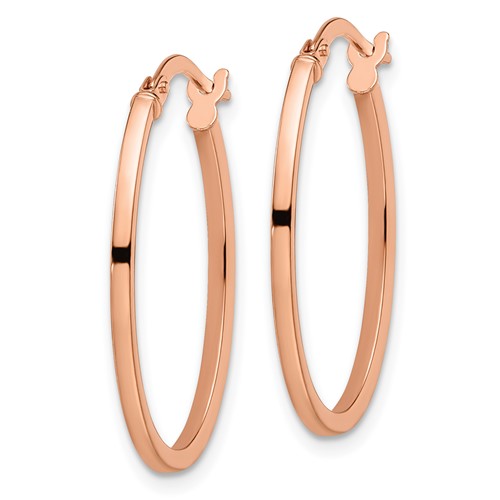 14K Rose Gold Polished Oval Hinged Hoop Earrings