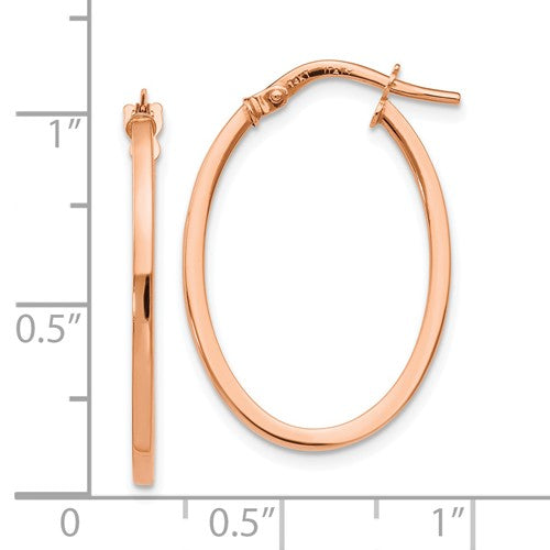 14K Rose Gold Polished Oval Hinged Hoop Earrings