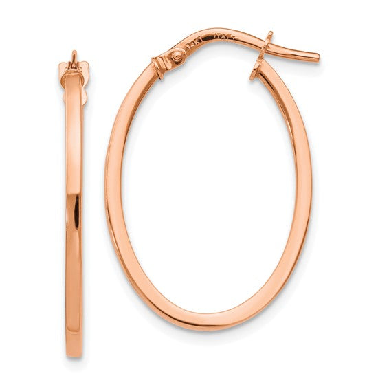 Leslie 14K Rose Gold Polished Oval Hinged Hoop Earrings