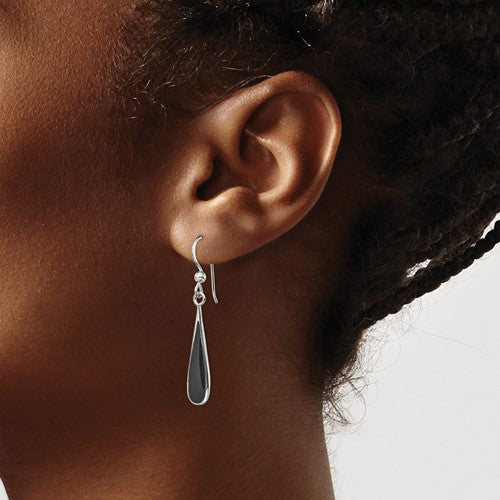 Sterling Silver Black Stone Tear Drop Earrings