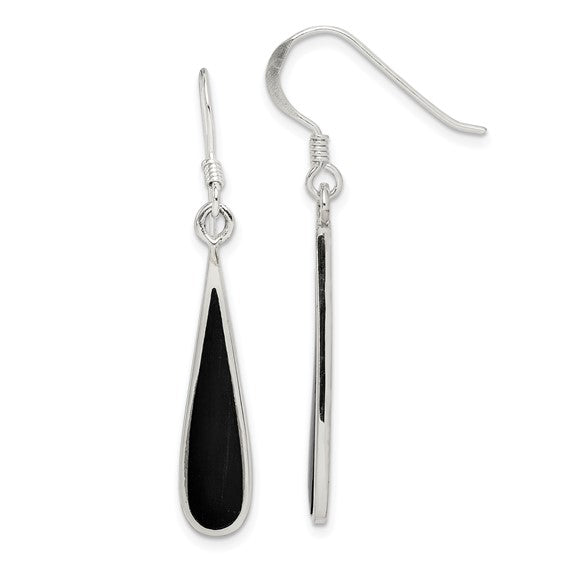 Sterling Silver Black Stone Tear Drop Earrings