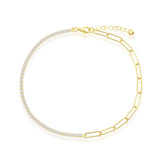 SS Gold Plated2mm CZ Half Tennis & Paperclip Bracelet