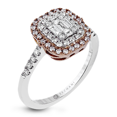 .63ct 14k White and Rose Gold Double Halo Engagement Ring