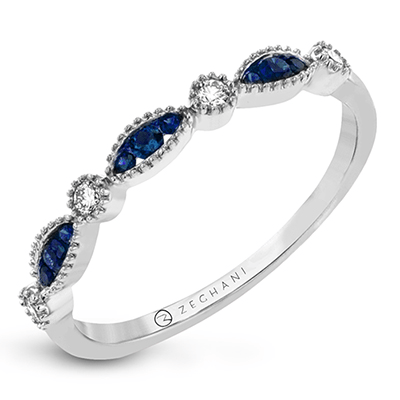 Zeghani 14k White Gold .08ct Diamond and Sapphire Stackable Ring