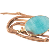 Suede/Stone Wrap - Amazonite/Gold/Stone of Courage