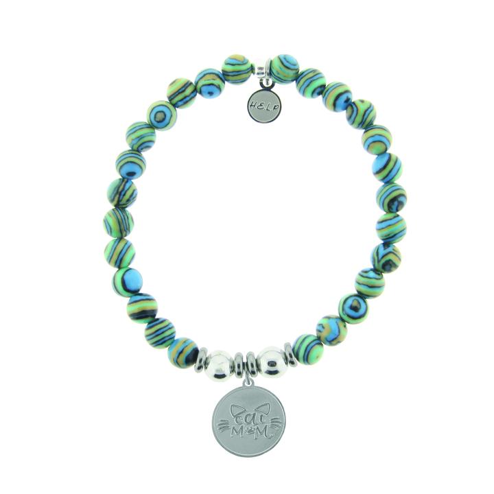T. Jazelle Help Silver Cat Mom Malachite Stone Bracelet