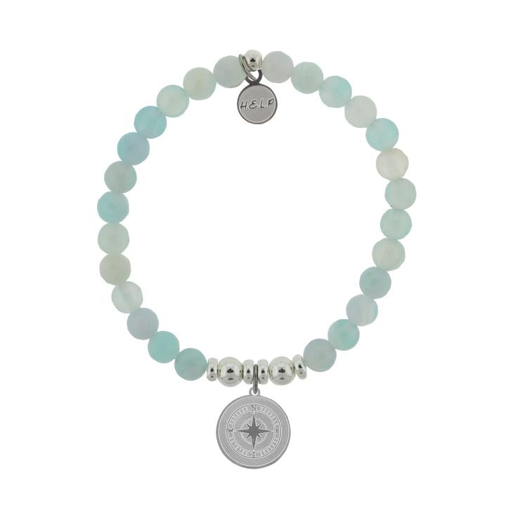 T. Jazelle Help Silver Compass Light Blue Agate Stone Bracelet