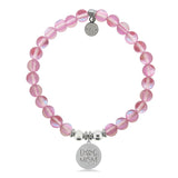 Silver Dog Mom Pink Opalescent Stone Bracelet