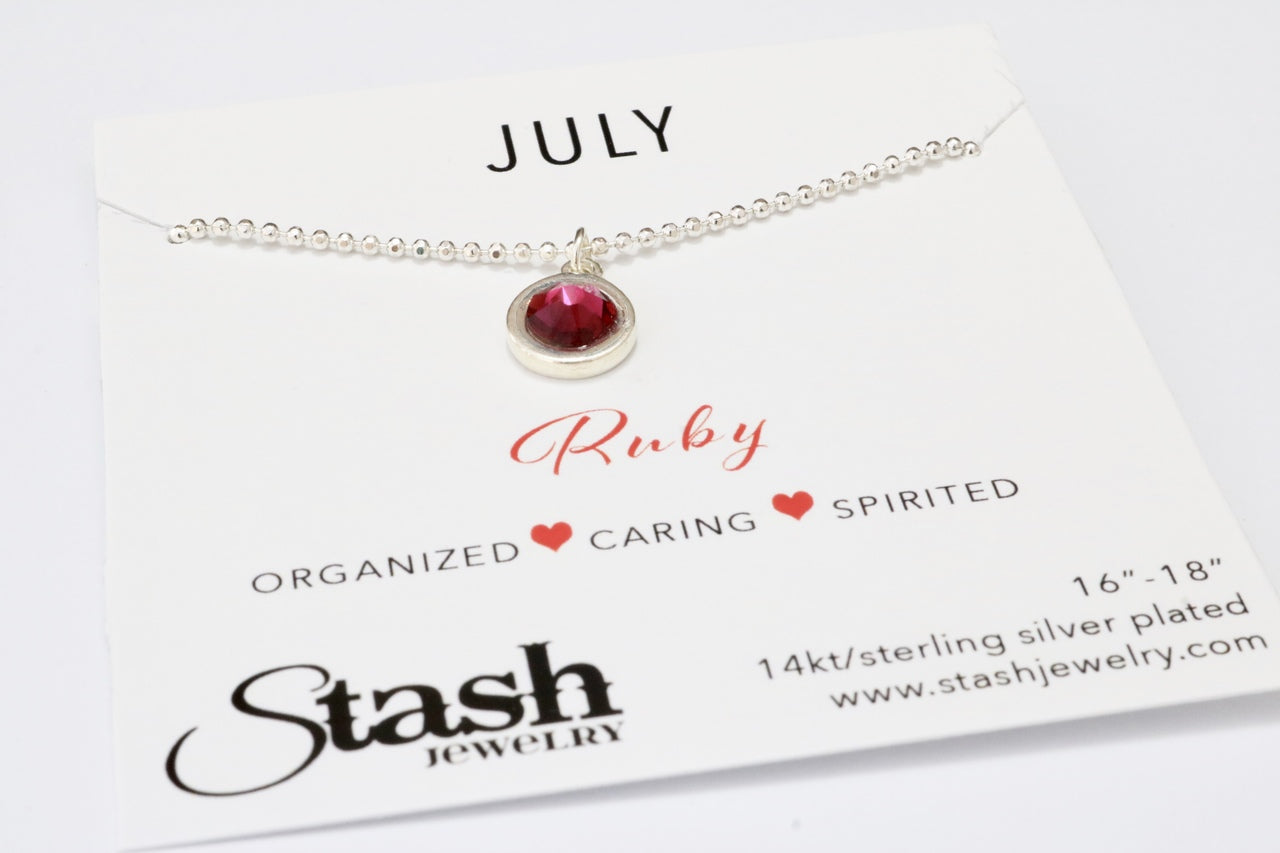 Stash Silver July Birthstone Ruby Crystal Necklace