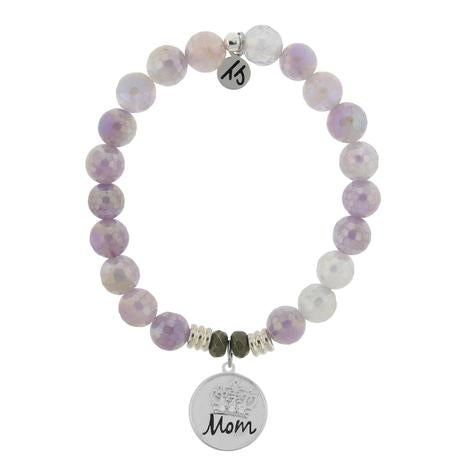T. Jazelle Silver Mom Crown Mauve Jade Stone Bracelet