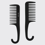 Two black Kitsch Detangle Combs on a light gray background