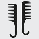 Two black Kitsch Detangle Combs on a light gray background