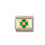 Nomination Green Clover in Stainless Steel and 18k Gold