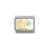Nomination Blue Baby Feet Charm in Stainless Steel with Enamel & 18k Gold