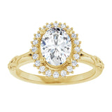 14k Gold Vintage Inspired Oval Halo Diamond Engagement Ring