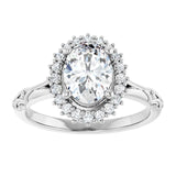 14k Gold Vintage Inspired Oval Halo Diamond Engagement Ring