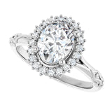 14k Gold Vintage Inspired Oval Halo Diamond Engagement Ring