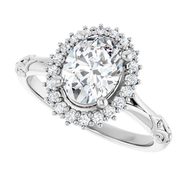 14k Gold Vintage Inspired Oval Halo Diamond Engagement Ring