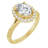 14k Gold Vintage Inspired Oval Halo Diamond Engagement Ring