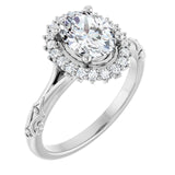 14k Gold Vintage Inspired Oval Halo Diamond Engagement Ring