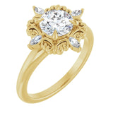 14k Gold Vintage Inspired Round Diamond Engagement Ring