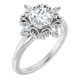 14k Gold Vintage Inspired Round Diamond Engagement Ring