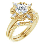 14k Gold Vintage Inspired Round Diamond Engagement Ring