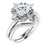 14k Gold Vintage Inspired Round Diamond Engagement Ring