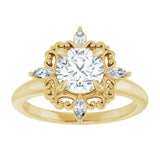14k Gold Vintage Inspired Round Diamond Engagement Ring