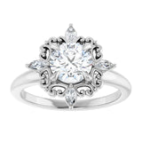 14k Gold Vintage Inspired Round Diamond Engagement Ring