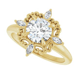 14k Gold Vintage Inspired Round Diamond Engagement Ring