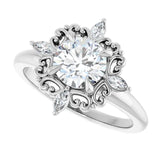 14k Gold Vintage Inspired Round Diamond Engagement Ring