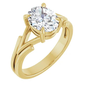 14K Gold Oval Solitaire Engagement Ring Mounting