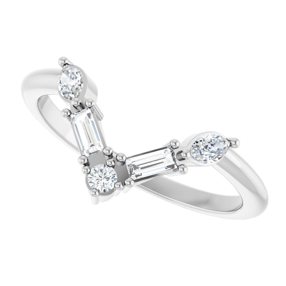 14K Gold .25ct Natural Diamond V Bar Wedding Band