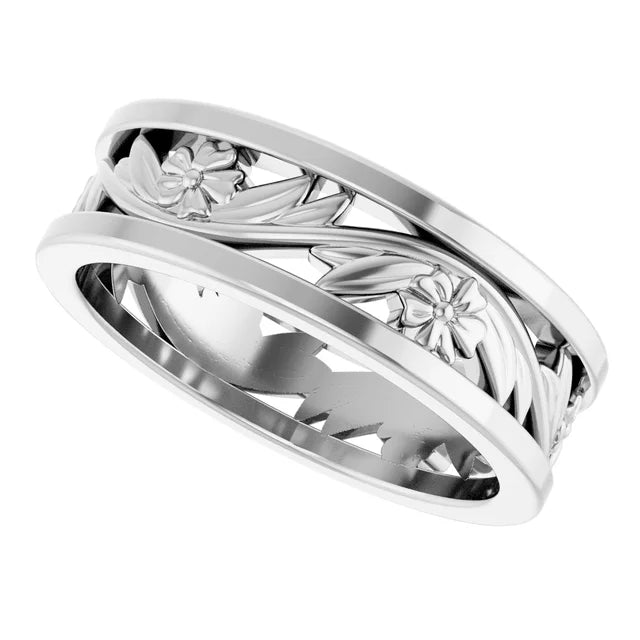14k Gold Nature Inspired Floral Wedding Band