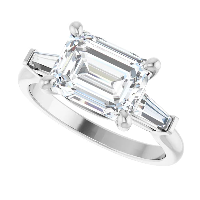 14k Gold East West Emerald Engagement Ring