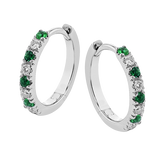 14k White Gold .07ct Diamond & .07ct Emerald Hoop Earrings