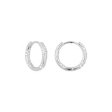 Silver FYB polished hoop earrings with small clear CZ accents on a white background.