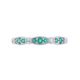 14k White Gold Emerald & .13ct Diamond Band