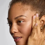 Close-up of a woman applying skincare product to her face.